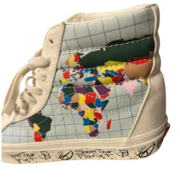 VANS Save Our Planet Skater Hi-tops w/Maps Men's Size 6 Women's Size 7.5 - Picture 4 of 8